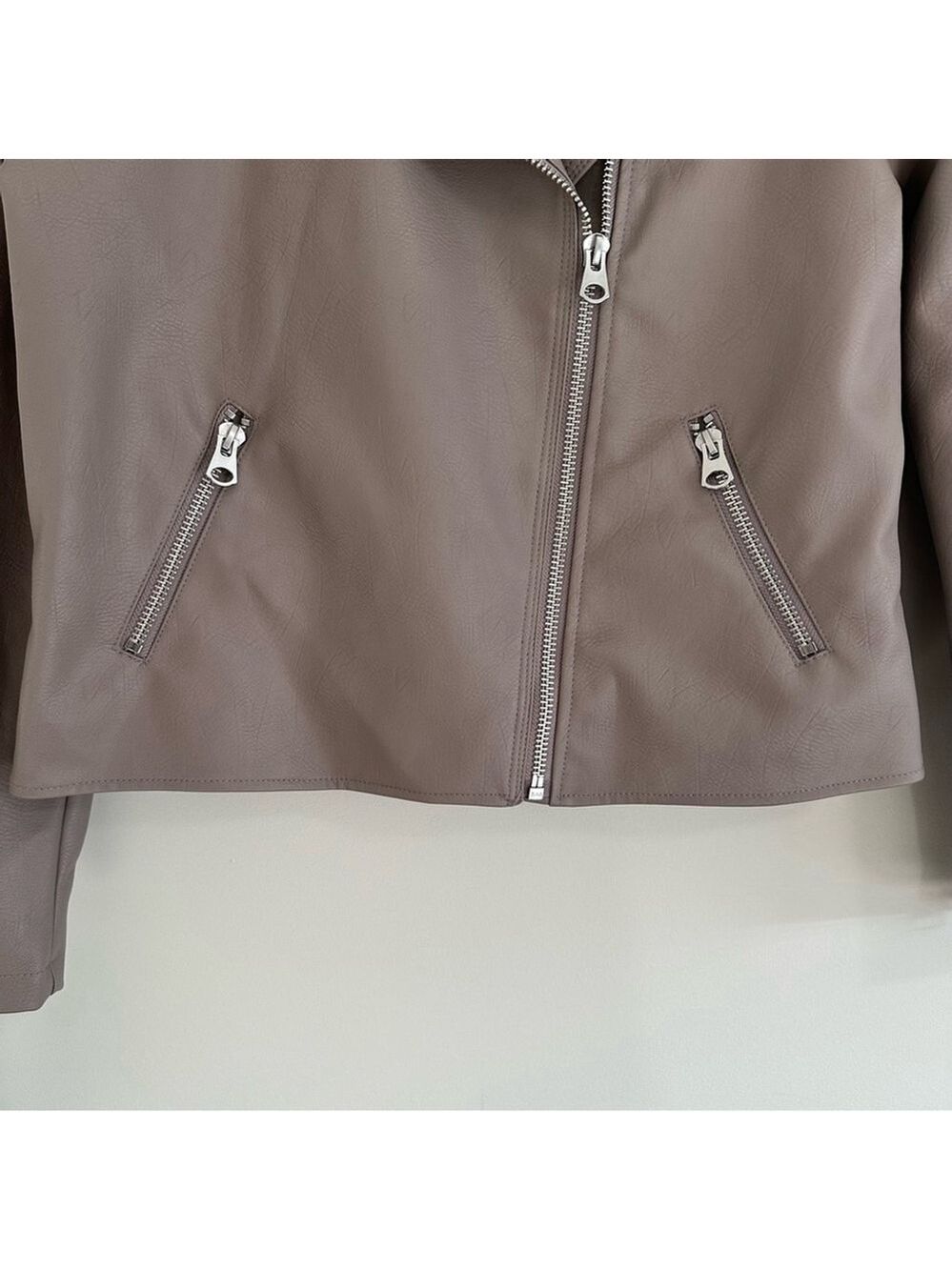 Monk & Lou Faux Leather Vegan Moto Jacket Size XL Taupe - Picture 9 of 14